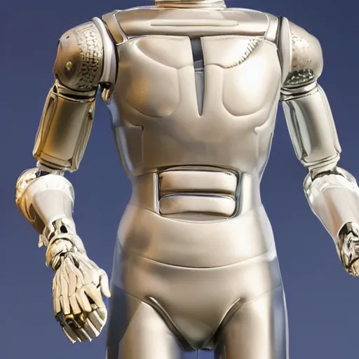 Image similar to a realistic detailed photo of a guy who is an attractive humanoid who is half robot and half humanoid, who is a male android, soccer player martin ødegaard, shiny skin, posing like a statue, blank stare, by the pool, on display, showing off his muscles, humanoid robot, frozen ice statue