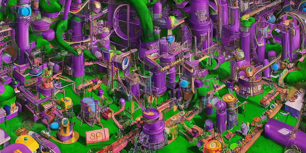 Prompt: Wonka's Factory, detailed digital art, trending on Artstation