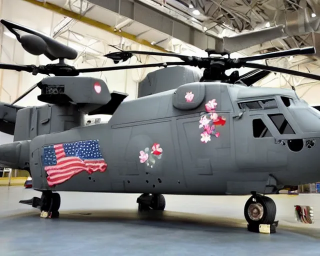 Prompt: the us military's next mega-chopper with hello kitty paint scheme, cdx