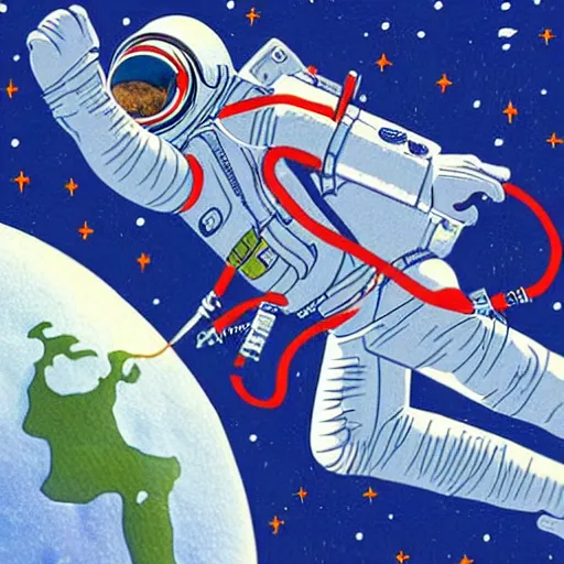 Image similar to Gerhard Human illustration of an astronaut drifting in space staring at the earth