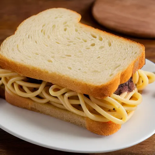 Image similar to photo of a pasta sandwich, professional, studio, marco, 4 k