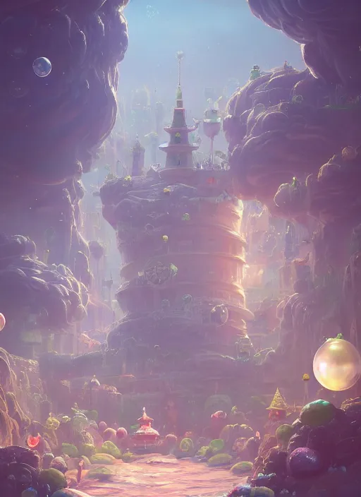 Image similar to foam priest and his bubble kingdom, beautiful landscape, highly detailed, machine planet, buildings, palace, bubble trees, cinematic lighting, sharp focus, artstation, intricate, masterpiece, art by maria panfilova and dylan kowalski and huifeng huang