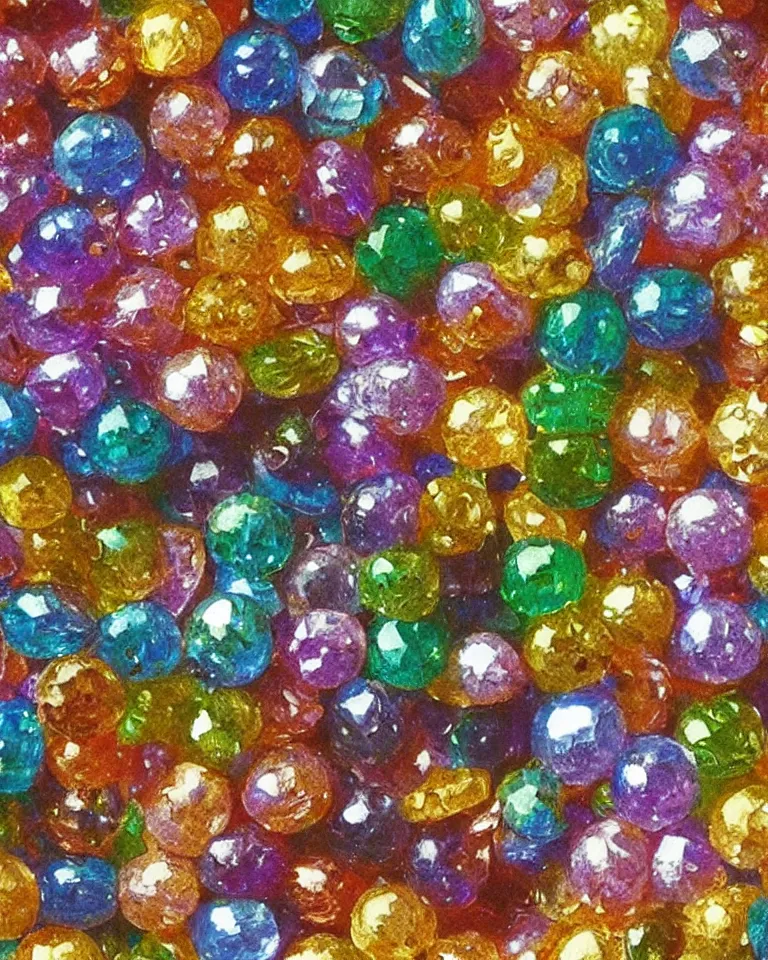 Prompt: “extreme close up print of tiny multi-colored gemstones by Raphael, Hopper, and Rene Magritte. Achingly beautiful, detailed, enchanting, romantic.”