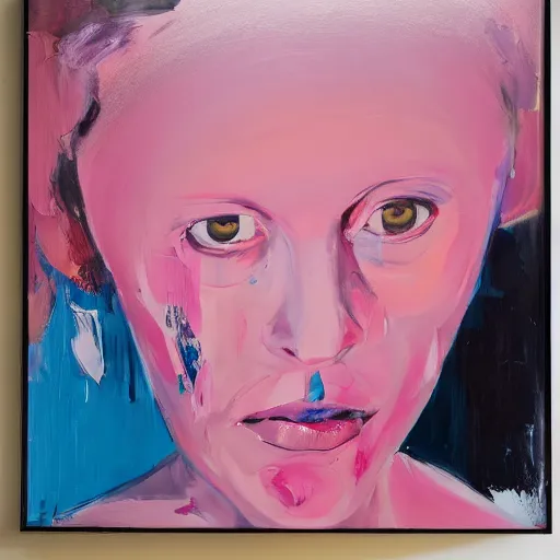 Image similar to _ in _ these _ paintings _ we _ see _ a _ woman _ who _ seem _ to _ be _ walking _ in _ circles in an empty void space, 4 k, in the style of ben quilty, hyper realism, minimal pink palette, medium shot, oil paint with thick brushstrokes of paint, impasto, detailed,