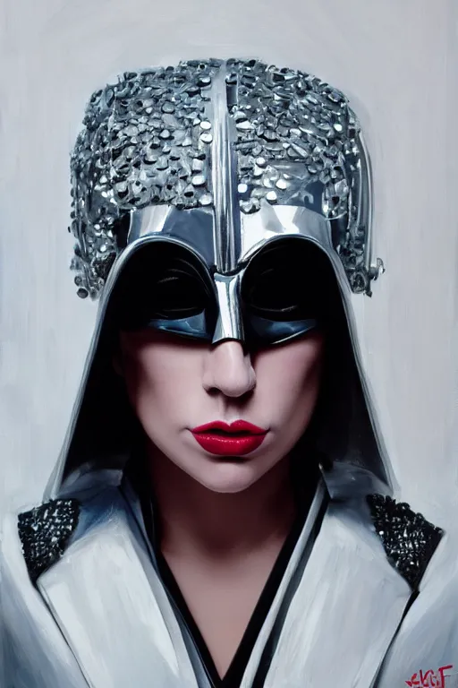 Prompt: 50% Lady Gaga, 50% Darth Vader, oil on canvas, intricate, portrait, 8k highly professionally detailed, HDR, CGsociety