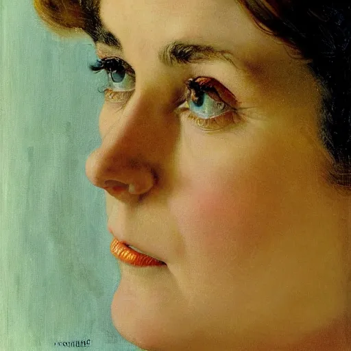 Prompt: portrait of a woman's eye with warm eyes, detailed depiction, norman rockwell, jacob collins, tom lovell, frank school