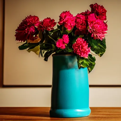 Image similar to dslr photo of a vase on a table, 55mm