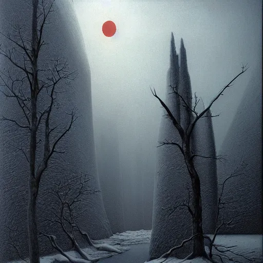 Image similar to the extreme winter by Zdzisław Beksiński