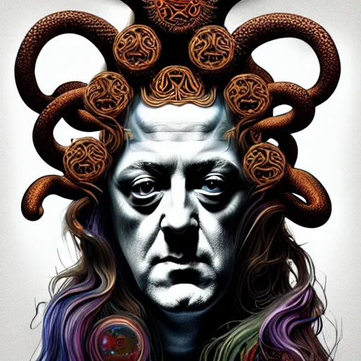 Image similar to an extremely psychedelic portrait of aleister crowley as medusa, surreal, lsd, face, detailed, intricate, elegant, lithe, highly detailed, digital painting, artstation, concept art, smooth, sharp focus, illustration