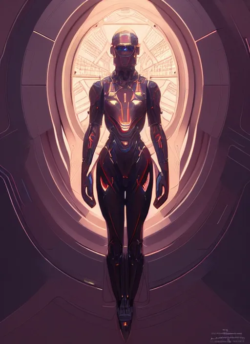 Image similar to symmetry!! portrait of faceted armour, tech wear, scifi, glowing lights!! intricate elegant, highly detailed, digital painting, artstation, concept art, smooth, sharp focus, illustration, art by artgerm and greg rutkowski and alphonse mucha