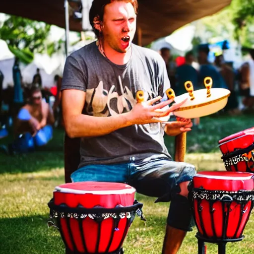 Image similar to annoying guy playing bongos at a music festival