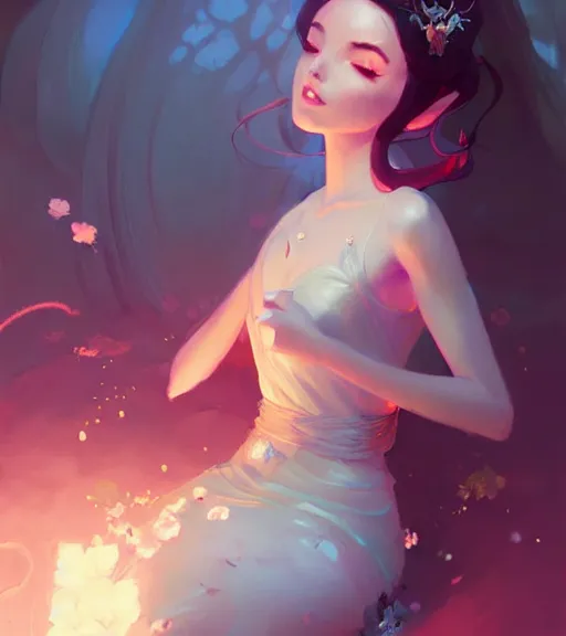 Image similar to portrait of a beautiful female fairy queen in complex and shiny dress by ross tran and atey ghailan, by greg rutkowski, by greg tocchini, by james gilleard, by joe fenton, by kaethe butcher, dynamic lighting, grunge aesthetic