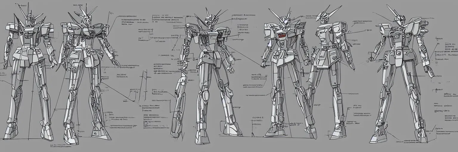 Image similar to highly detailed schematic, technical drawing, GUNDAM frame, parts, annotations