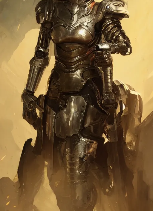 Image similar to A portrait of a female cyborg tiger in medieval armour by Greg Rutkowski, Sung Choi, Mitchell Mohrhauser, Maciej Kuciara, Johnson Ting, Maxim Verehin, Peter Konig, final fantasy, 8k photorealistic, cinematic lighting, HD, high details, dramatic, atmospheric , trending on artstation