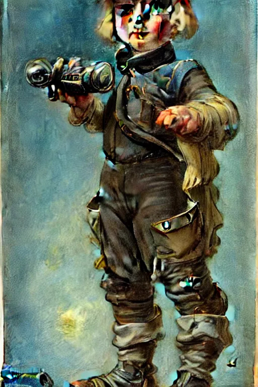 Image similar to ( ( ( ( ( 2 0 5 0 s retro future 1 0 year old boy super scientest in space pirate mechanics costume full portrait. muted colors. ) ) ) ) ) by jean baptiste monge, james avati!!!!!!!!!!!!!!!!!!!!!!!!!!!!!