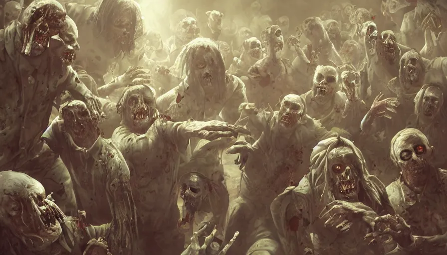 Image similar to zombies working in a morgue. trending on artstation