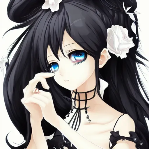 Image similar to beautiful illustration of anime maid, stunning and rich detail, pretty face and eyes. Gothic style, clear and perfect anatomy. Full-body shot from the side, Pixiv popular