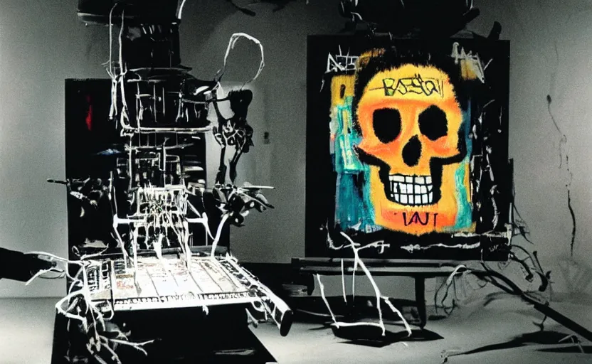 Prompt: photograph of basquiat skull machine perfect composition masterpiece dramatic lighting