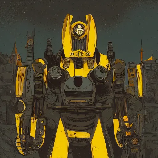 Image similar to bumblebee standing in a medieval town by kilian eng