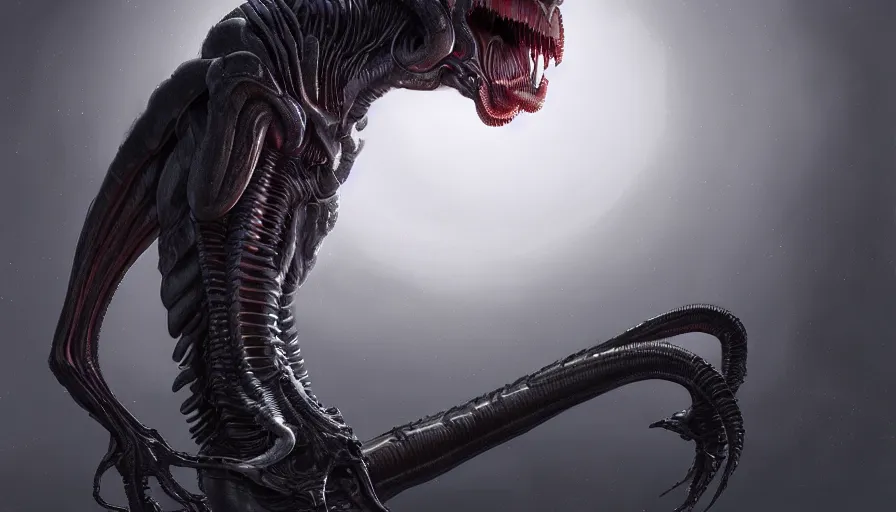 Image similar to Huge xenomorph in the dark, hyperdetailed, artstation, cgsociety, 8k