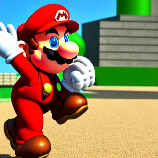 Image similar to 3 d render of mario without a hat, nintendo game