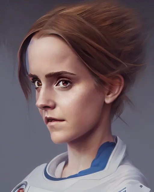 Prompt: hyper realistic painting of emma watson in an eva plugsuit, hyper detailed face, anime, concept art, 4 k, by greg rutkowski, trending on artstation