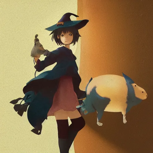 Prompt: full body portrait character concept art, anime key visual of a little witch with her capybara mascot, cinematic lighting, dramatic atmosphere, by dustin nguyen, akihiko yoshida, greg tocchini, greg rutkowski, cliff chiang, 4 k resolution, octane render