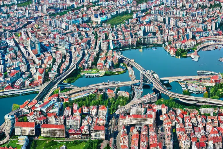 Prompt: bird's eye view photograph of a Russian city, no watermarks, extremely detailed photography