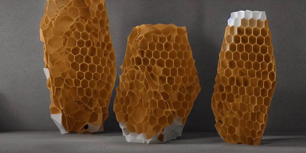 Image similar to honeycomb asymmetric melting big vase, on white background, 8k resolution, best color graded, vray beautiful, subsurface scatter, hyper-realistic render, octane render