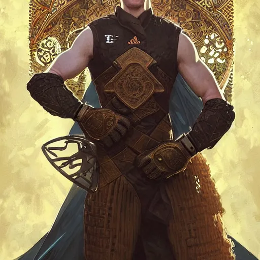 Image similar to Ter Stegen holding a bomb, goalkeeper, football pitch, D&D, fantasy, intricate, elegant, highly detailed, digital painting, artstation, concept art, matte, sharp focus, illustration, art by Artgerm and Greg Rutkowski and Alphonse Mucha