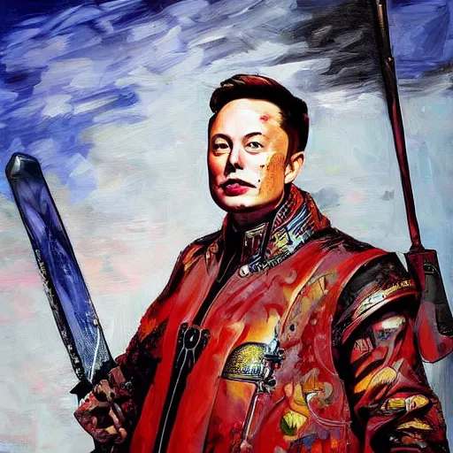 Prompt: elon musk as a warlord, painting, surreal