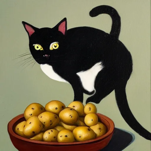 Image similar to the cat who ate potatoes, masterpiece painting by emilee duvont - jameson, who is honestly not very good