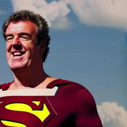 Image similar to film still of jeremy clarkson as superman