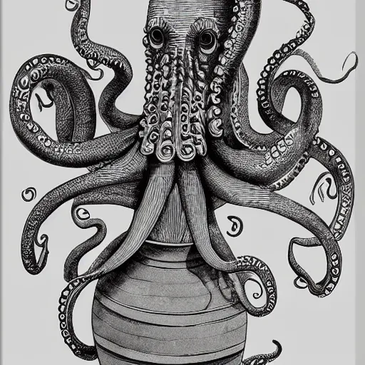 Image similar to octopus dog hybrid demon, ancient greece, vase illustration