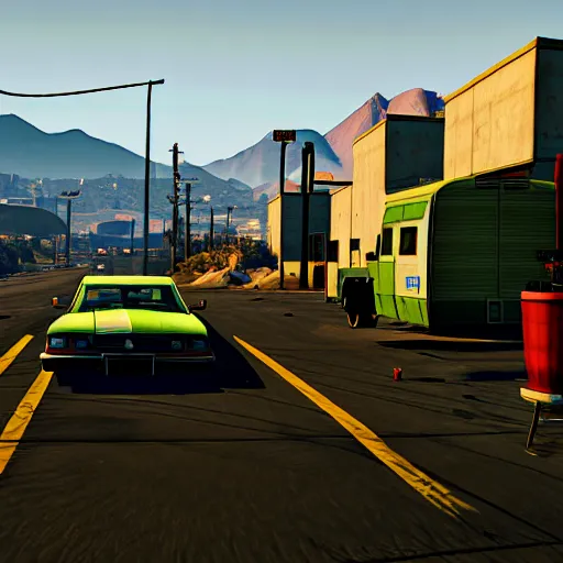 Prompt: breaking bad in gta v, global lighting, cinematic lighting, uhd.