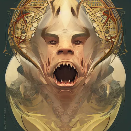 Image similar to shark - ron cheng & alphonse mucha, highly detailed, digital painting, ray tracing, concept art, illustration, smooth sharp focus, intricate, symmetry, artstation,