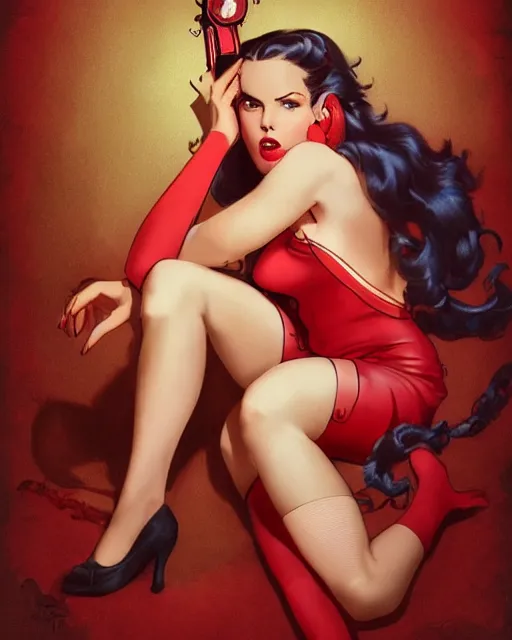 Image similar to in the style of artgerm and Andreas Rocha and Gil Elvgren and Joshua Middleton and Gil Elvgren, full body pin-up modeling of pretty young woman with dreadlocks, symmetrical face, red paint strip across eyes, natural lighting, warm colors, american postcard art style, pin-up postcard