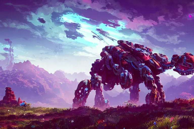 Image similar to clamberjaw machine mecanical creature robot of horizon forbidden west horizon zero dawn bioluminiscence global illumination ray tracing hdr fanart arstation by ian pesty and alena aenami artworks in 4 k