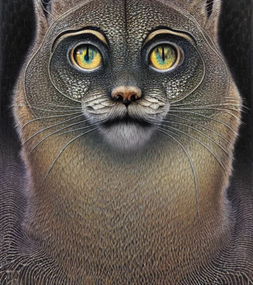 Image similar to detailed realistic beautiful manul portrait by jean delville, gustave dore, iris van herpen and marco mazzoni, art forms of nature by ernst haeckel, art nouveau, symbolist, visionary, gothic, neo - gothic, pre - raphaelite, fractal lace, intricate alien botanicals, ai biodiversity, surreality, hyperdetailed ultrasharp octane render