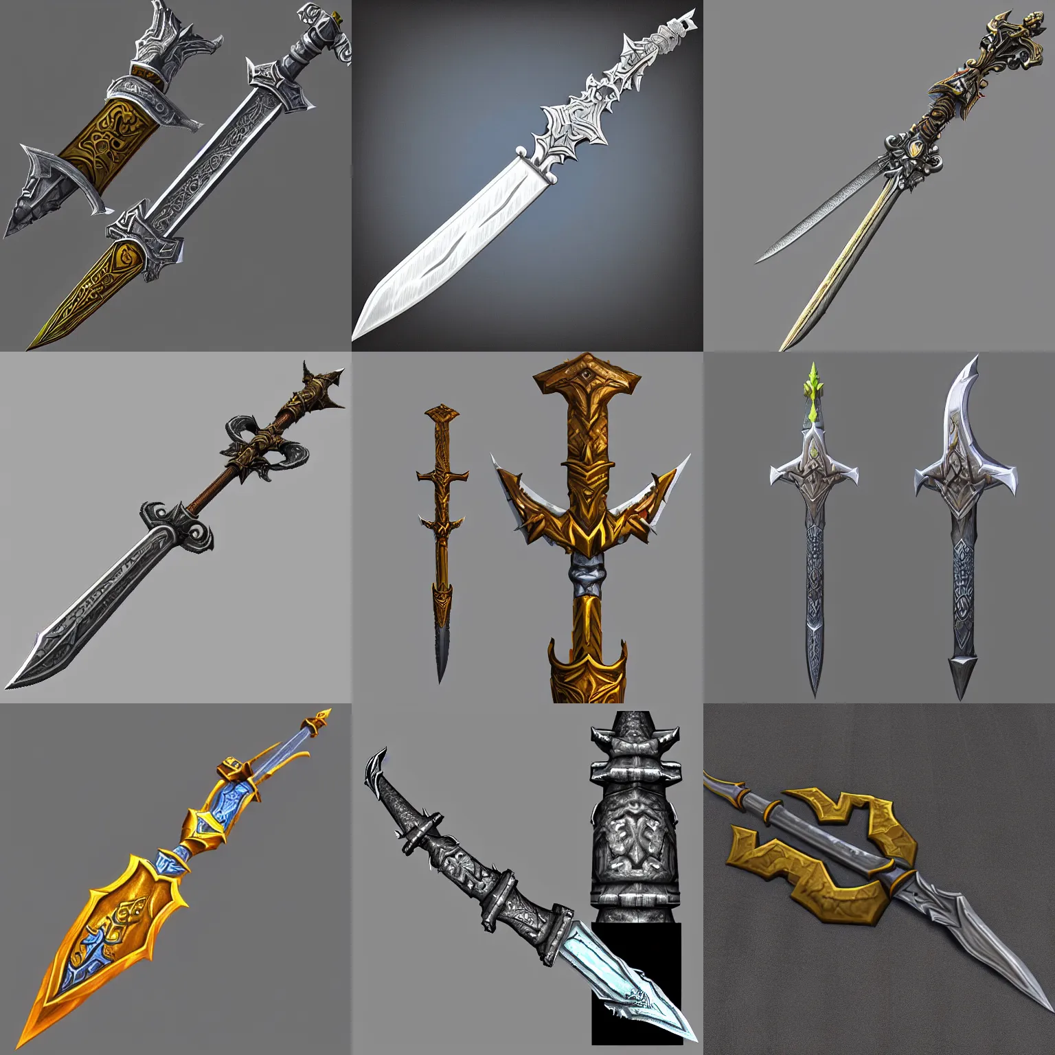 Prompt: 3d model of a warcraft style sword