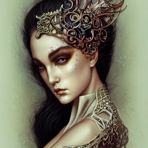 Image similar to ultra realist soft painting of a single attractive cartomancer female sillicon skin tight long dress, curiosities carnival, partial symmetry accurate features, very intricate details, focus, curvy, artstyle Tom Bagshaw, award winning