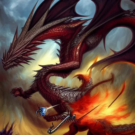 Image similar to a drawing of a dragon and a demon fighting, an illustration of by Anne Stokes, deviantart, fantasy art, d&d, grotesque, polycount