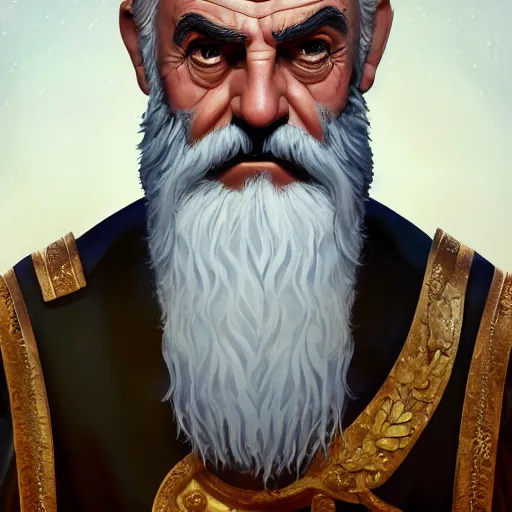 Image similar to portrait of old sean connery as a roman emperor, white hair and beard, laureal wreath, mattepainting concept blizzard pixar maya engine on stylized background splash comics global illumination lighting artstation, sharp focus, lois van baarle, ilya kuvshinov, rossdraws