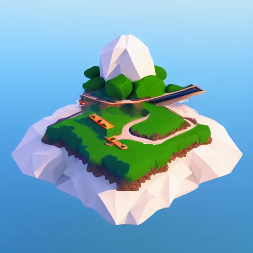 Image similar to a floating island isometric art, low poly art, game art, artstation, 3D render, cgsociety, octane render