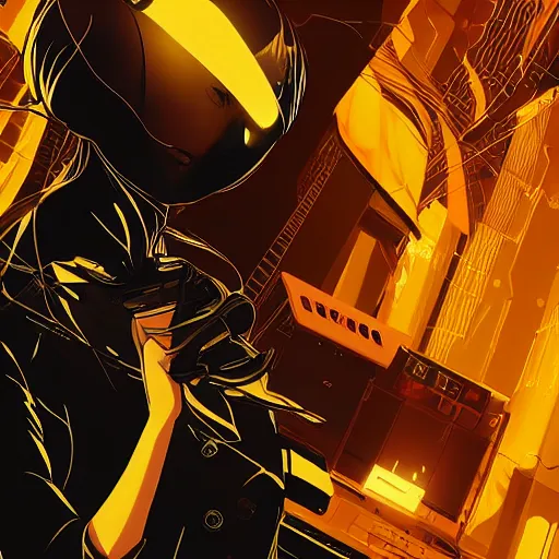 Prompt: Frequency indie album cover, luxury advertisement, golden filter, golden and black colors. A clean and detailed post-cyberpunk sci-fi close-up schoolgirl, she is very powerful, in asian city in style of cytus and deemo, mysterious vibes, by Tsutomu Nihei, by Ilya Kuvshinov, by Greg Tocchini, nier:automata, Yorda from Ico and Lain Iwakura, set in half-life 2, beautiful with eerie vibes, very inspirational, very stylish, with gradients, surrealistic, dystopia, postapocalyptic vibes, depth of field, mist, rich cinematic atmosphere, perfect digital art, mystical journey in strange world, beautiful dramatic dark moody tones and studio lighting, shadows, bastion game, arthouse