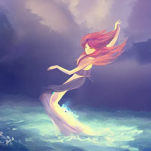 Prompt: girl drifting away, pixel by pixel floating away into the air. painting by the official Final Fantasy concept artist.