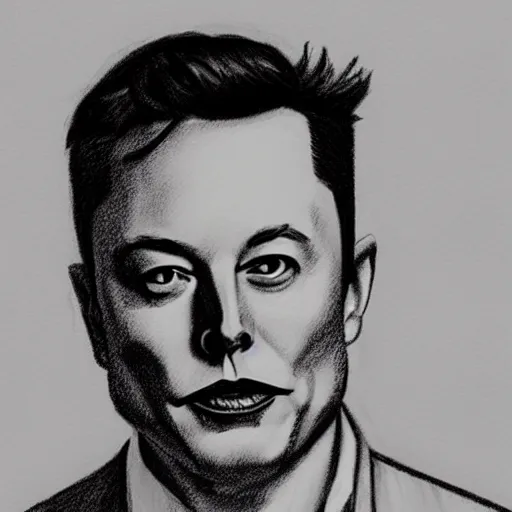 Image similar to a graphite sketch of a poorly drawn Elon Musk