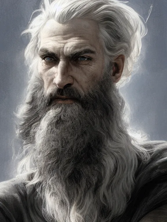 painted portrait of rugged odin, god of war, nordic