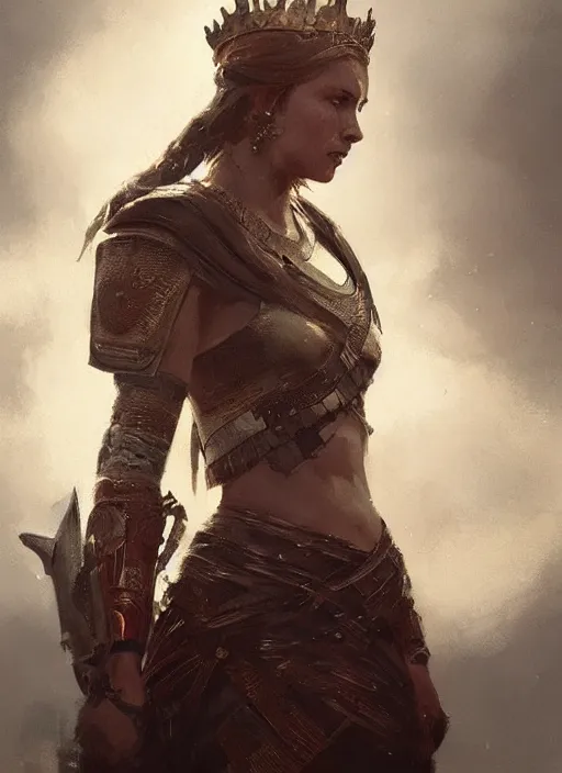 Prompt: A portrait of a beautiful warrior queen in the style of Greg Rutkowski, in the style of Charles Sillem Lidderdale, artstation, high quality art