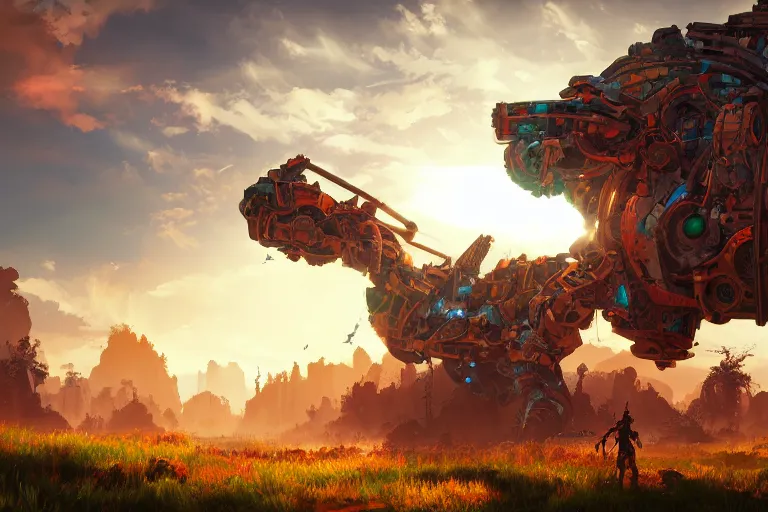 Image similar to scorcher machine mecanical creature robot of horizon forbidden west horizon zero dawn radiating a glowing aura global illumination ray tracing hdr fanart arstation by ian pesty and alena aenami artworks in 4 k